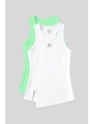 Tommy Life Standart Kalıp O Yaka 2li Paket Beyaz-Neon Yeşil Kadın Spor Atlet - 97256