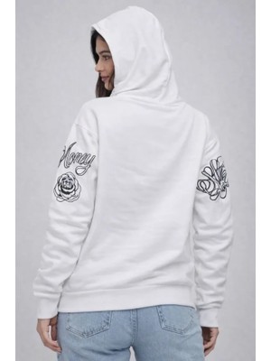 Nova Epoxy Art   3 Iplik Pamuklu Kapüşonlu Baskılı Sweatshirt Hoodie - Beyaz