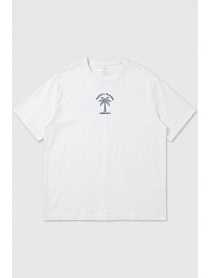 Yeni Beyaz Rahat Form Baskılı Battal Büyük Beden Kısa Kollu Erkek T-Shirt - 88473
