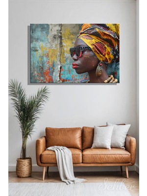 Şehber Dekoratif Yatay Kanvas Tablo Tekli Ev Kafe Ofis Canlı Renkli Afrikalı Kadın Portre 2280