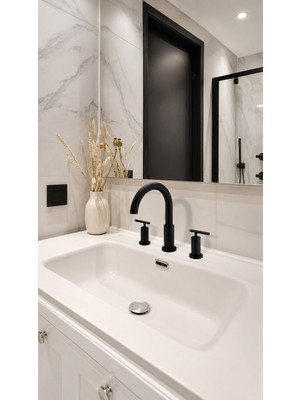 Newarc Newart 3 Delikli Lavabo Bataryası-Siyah