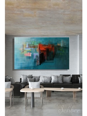 Şehber Dekoratif Yatay Kanvas Tablo Tekli Ev Kafe Ofis City Submerged Blue Texture Çağdaş Sanat 2492