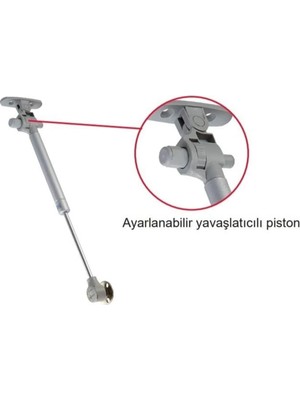 Sync Ticaret Megavitrin Frenli Yavaş Kapanan Gazlı Amortisör Piston 100 N Gri 27 cm / Mutfak Dolabı Kapak Amortis
