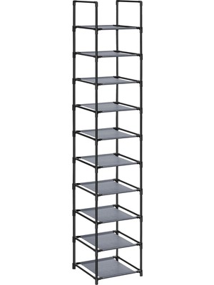 Songmics Songmıcs Ayakkabı Rafı, Ayakkabı Düzenleyici, 10 Raf, Açık Dar Ayakkabı Rafı, 33 x 33 x 173 Cm, Metal Çerçeve, Dokunmamış Kumaş Raflar, Koridor, Yatak Odası, Gri LSR110G01