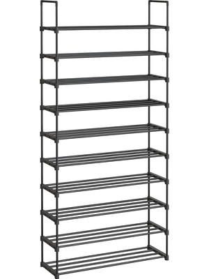 Songmics Songmıcs 10 Seviyeli Ayakkabı Rafı, 50 Çifte Kadar Metal Ayakkabı Saklama Yeri, Oturma Odası, Koridor ve Giyinme Odası Için Ayakkabı Düzenleyici, 92 x 30 x 194 Cm, Siyah LSA10BK