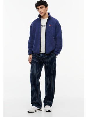 Tommy Hilfiger Tjm Rlx Badge Zıp-Thru Teddy Ext Erkek Mavi Sweatshirt - DM0DM22345