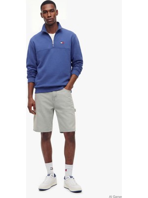 Tommy Hilfiger Tjm Reg Badge Qz Ext Erkek Mavi Sweatshirt - DM0DM23200