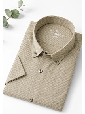 Varetta Erkek Hardal Kısa Kollu Gömlek Büyük Beden Tek Cepli Yaka Düğmeli Rahat Kalıp Cotton