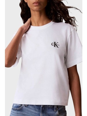 Calvin Klein Pamuklu Logolu Bisiklet Yaka T Shirt LV047G826GYAF Bayan T Shirt LV047G826G Yaf