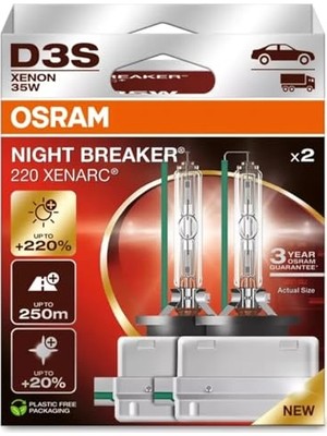 MarkEntegra Osram D3S Xenarc Nıght Breaker Laser Xenon Far AMPULÜ,%220 Daha Fazla Görüş, 250 Metre Görüş Mesafesi, 3 Yıl Garanti, 2'li Paket