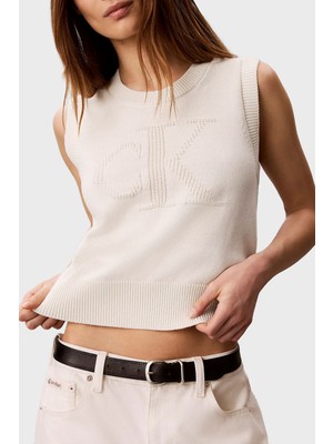 Calvin Klein % 100 Pamuk Dokulu Logo Monogramlı Süveter LV047G321GYAS Bayan Süveter LV047G321G Yas
