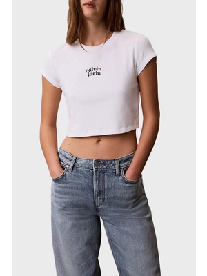 Calvin Klein Pamuklu Regular Fit Logolu Bisiklet Yaka T Shirt LV047G828GYAF Bayan T Shirt LV047G828G Yaf