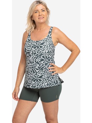 Decathlon Kadın U Kesim Sırt Detaylı Şortlu Mayo - Haki - Heva