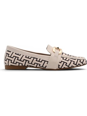 Zarif Kadın Desenli Metal Tokalı Loafer