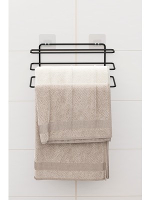 Zabata Yapışkanlı 3 Katlı Havlu Asıcı Raf Banyo Düzenleyici Metal Havlu Tutacağı Organizer Havluluk Rafı