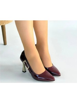 DMR Elegance Motya Bordo Rugan Topuklu Ayakkabı