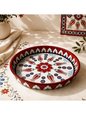 Sarkap Home 26 cm Kırmızı Ebru Desen Meyve Tabağı