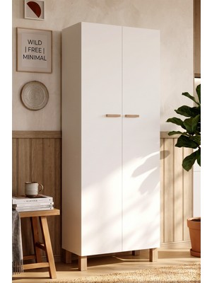 Yurudesign Oslo 2 Kapaklı Ahşap Ayaklı Çok Amaçlı Dolap Mutfak Kiler Erzak Banyo Düzenleyici Ayakkabılık Beyaz Ol7-W