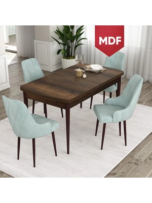 Canisa Concept Ram Serisi MDF 80 x 132 cm Açılabilir Masa Takımı, Barok Ahşap Desen Masa 4 Sandalye