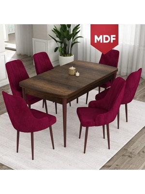 Canisa Concept Ram Serisi MDF 80 x 132 cm Açılabilir Masa Takımı, Barok Ahşap Desen Masa 6 Sandalye