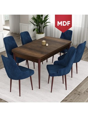 Canisa Concept Ram Serisi, MDF 80 x 132 cm Açılabilir Masa Takımı, Barok Ahşap Desen Masa 6 Sandalye