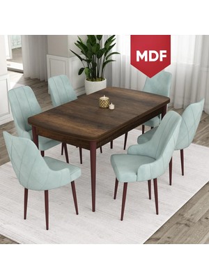 Canisa Concept Ram Serisi MDF 80 x 132 cm Açılabilir Masa Takımı, Barok Ahşap Desen Masa 6 Sandalye