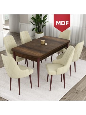 Canisa Concept Ram Serisi MDF 80 x 132 cm Açılabilir Masa Takımı, Barok Ahşap Desen Masa 6 Sandalye