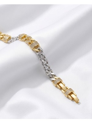 Fashion Zarafet Müzesi Iki Renkli Zirkon Taşlı Gurmet Zincir Bileklik - Gold & Silver Kombin