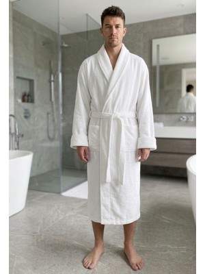 Merty Home Beyaz  %100 Pamuk Unisex Yumuşak Emici Banyo Bornozu