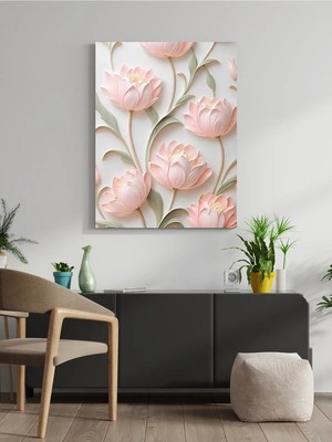 Visdora Pembe Soft Çiçek Canvas Tablo Ev Ofis Mutfak Dekorasyonu Kanvas Duvar Tablo