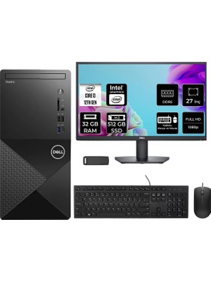 Dell Vostro 3030MT Core I3 12100 32GB Ram 512GB SSD 27" Fhd Freedos N6001VDT3030MTP905 Masaüstü Bilgisayar + Per4 USB Bellek