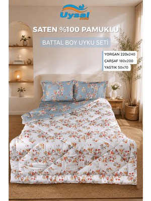 Uysal Saten Yorgan Uyku Seti %100 Pamuklu Battal