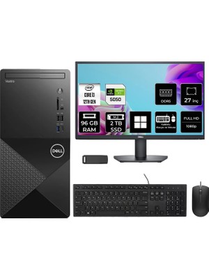 Dell Vostro 3030MT Core I3 12100 Rtx 5050 8gb 96GB Ram 2tb SSD 27" Fhd WIN11 Home N6001VDT3030MTP1179 Masaüstü Bilgisayar + Per4 USB Bellek