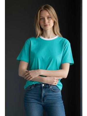 Piyera Kadın Bisiklet Yaka Açık Mint Tişört - 7943