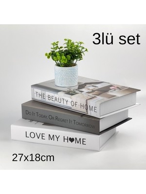 Bak Gel Al 3 lü Kitap Görünümlü Dekoratif Kutu Seti, İskandinav Tarz Modern Ev Dekorasyonu- Set-3