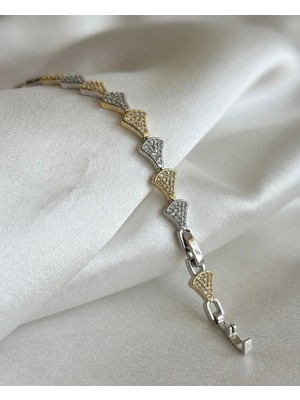 Fashion Zarafet Müzesi Gold ve Gümüş Renk Iki Tonlu Zirkon Taşlı Özel Tasarım Bileklik