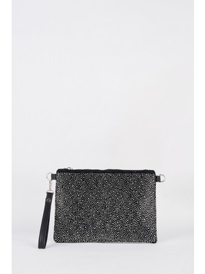 Vivaq Kadın Gümüş Taşlı Süet Bilek Askılı ve Zincir Askılı Portföy El ve Clutch Çanta