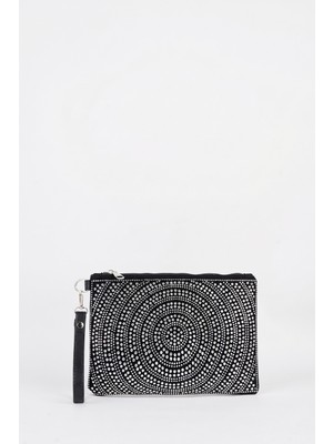 Vivaq Kadın Halka Gümüş Taşlı Süet Bilek Askılı ve Zincir Askılı Portföy El ve Clutch Çanta