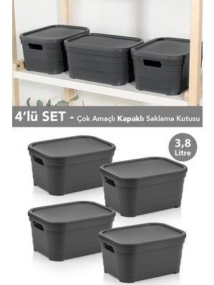 Empressco 4'lü Kapaklı Dekoratif Piramit Saklama Kutusu, Dolap Düzenleyici, 3,8 Litre
