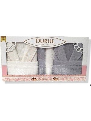 Durul %100 Pamuk Jakarlı Kadife Pamuklu Aile Bornoz Seti