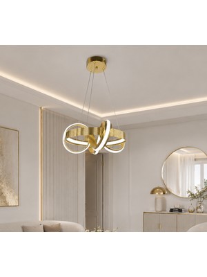 TT003-DSNSR Tt Aydınlatma Sarmal Çizgili Model Sarı Kaplama LED Avize