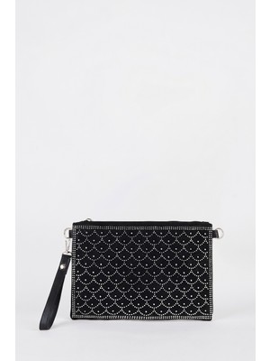 Vivaq Kadın Balık Gümüş Taşlı Süet Bilek Askılı ve Zincir Askılı Portföy El ve Clutch Çanta