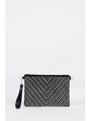 Vivaq Kadın V Gümüş Taşlı Süet Bilek Askılı ve Zincir Askılı Portföy El ve Clutch Çanta