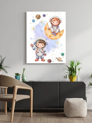 Visdora Astronot Çocuk Konsepti Canvas Tablo Çocuk Odası Ev Ofis Mutfak Dekorasyonu Kanvas Duvar Tablo
