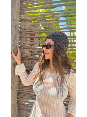 Atelier Tuğba KEP008 El Örgüsü Pul Detaylı File Kep Şapka