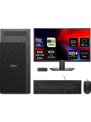 Dell Pro Max T2 Core Ultra 7 265K Rtx 2000 Ada 16GB 128GB Ram 4tb SSD + 4tb SSD 27" Fhd Freedos FCT22507P767 Masaüstü Iş Istasyonu + Per4 USB Bellek