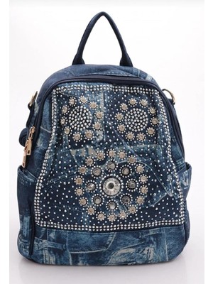 Bags Shoes Guja C1095 Kadın İthal Taşlı Denim Sırt Çantası