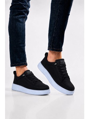 Liger Akıllı Bağcık Hafif Comfort Taban Günlük Erkek Sneaker Ayakkabı Siyah - Beyaz