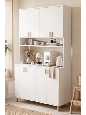 Yurudesign Oslo 45 cm Derinlik Çok Amaçlı Geniş Mutfak Dolabı Kahve Köşesi Kiler Erzak Airfry Dolabı Terek Beyaz OL12-W