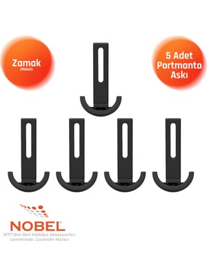 Nobel Palmiye Lüks Portmanto Askı, Metal, Vestiyer Askı, 158 Gr, Dolap Askılık, Duvar Askılığı, Mat Siyah (Vidalı)5 Adet